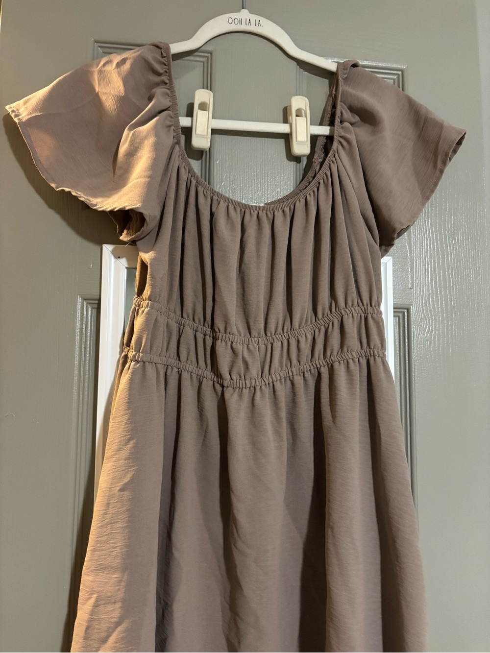 Women’s smocked Waist Flutter Sleeve Dress - Taupe